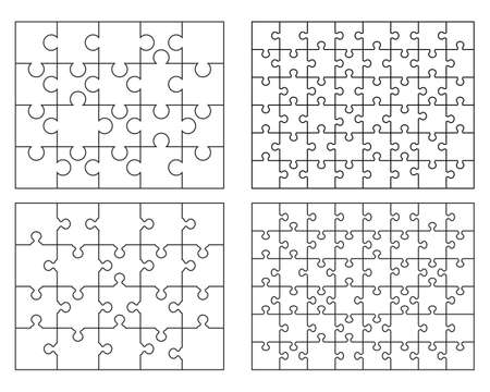 Illustration of six white puzzles, separate piecesのイラスト素材