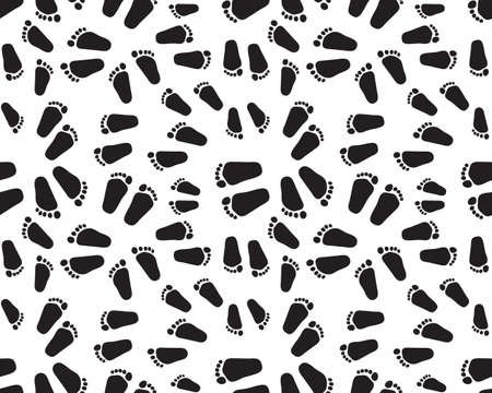 Black prints of baby feet on a white background, seamless patternのイラスト素材