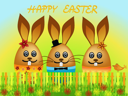 colorful easter eggs and rabbitのイラスト素材