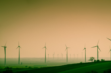 several windmills filtered retro effect