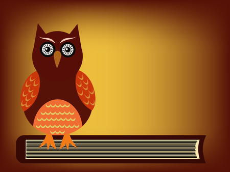 owl sitting on a pile of books illustrationの写真素材
