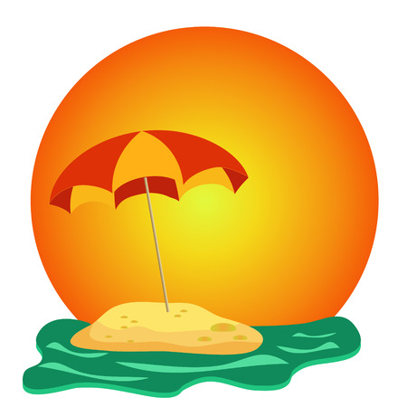 island with umbrella and yellow sunset illustrationの写真素材