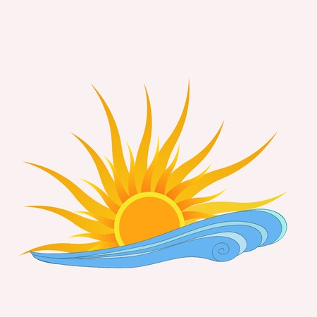 yellow sun sunset on the sea illustrationの写真素材