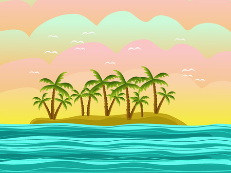 island with green palms illustrationの写真素材