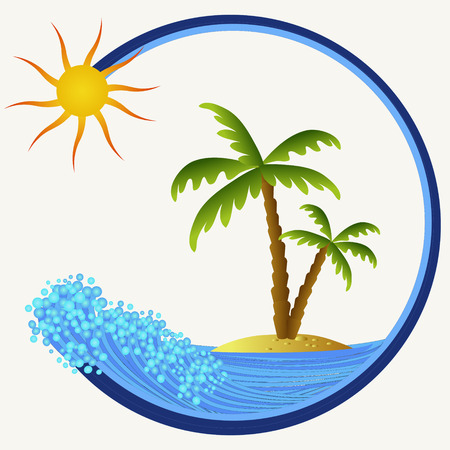 island with green palms illustrationの写真素材