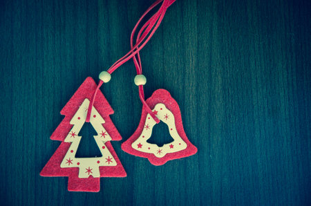 red tree and bell christmas decorationの写真素材