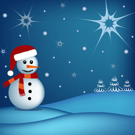 happy snowman in  winter sceneのイラスト素材