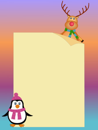 cute penguin and reindeer illustration greeting cardのイラスト素材