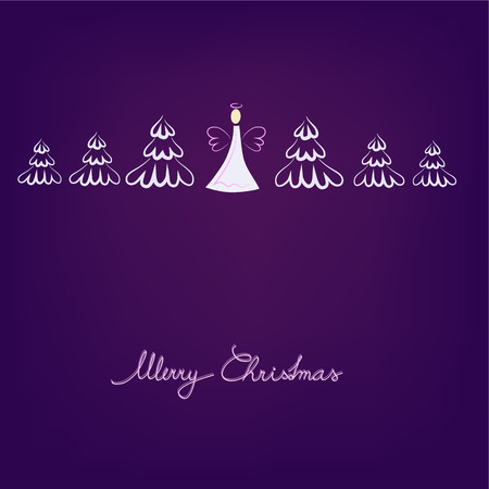 angel and trees on violet backgroundのイラスト素材