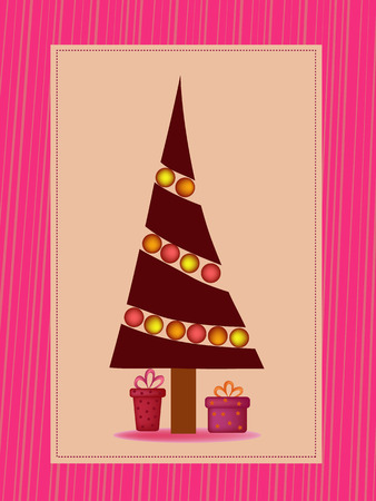 purple christmas tree and presents illustrationのイラスト素材