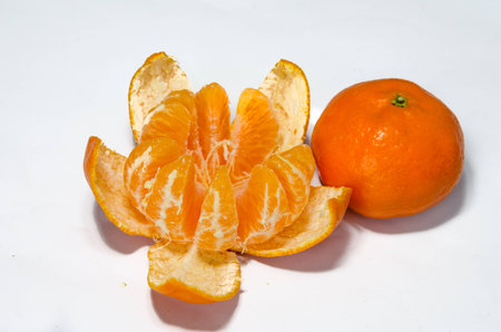 orange, mandarin fruit on white backgroundの写真素材