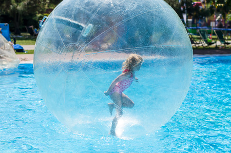 blond girl in air bubbleの写真素材