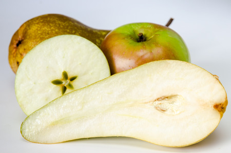 detail of green pear and apple isolatedの写真素材