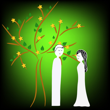 man and woman illustration under treeのイラスト素材