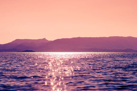 pink blue sea landscape at sunriseの写真素材