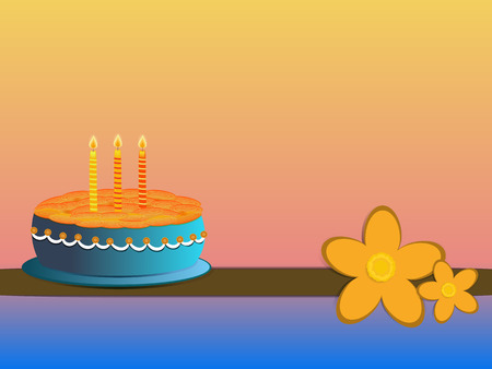 orange and blue happy birthday cake illustrationのイラスト素材