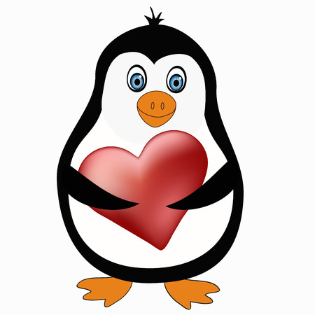 cute penguin with red heart illustrationのイラスト素材
