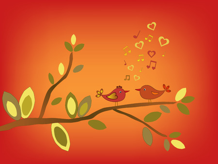 two birds in love on red backgroundのイラスト素材