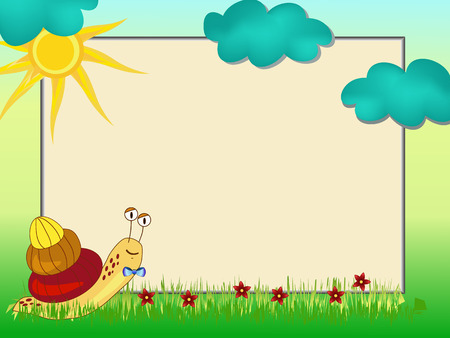 frame with colorful smiling snailのイラスト素材