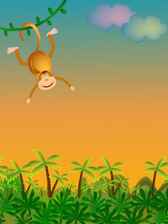 monkey and palms and yellow sunsetのイラスト素材