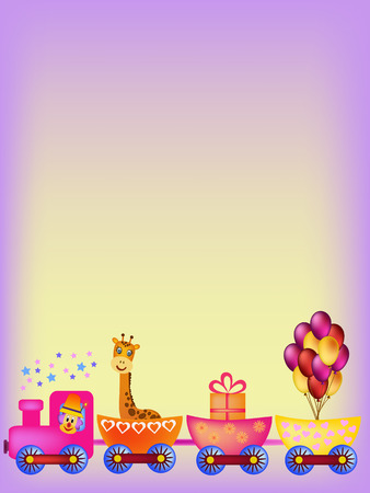 giraffe, cloun  in train frame illustrationのイラスト素材