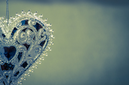 transparent heart crystal decoration blue colorの写真素材