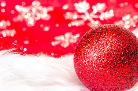 glowing red christmas bauble decorationの写真素材