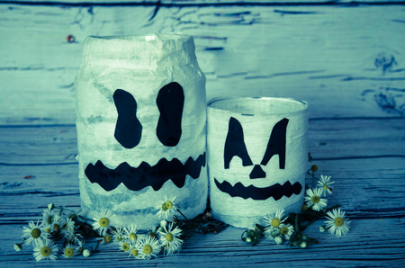 spooky white pumpkin jar decoration