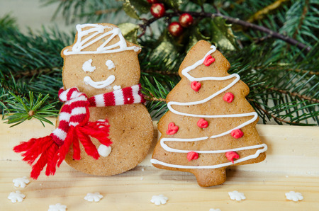 homemade snowman and tree from gingerbread greeting card