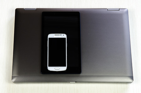 set of notebook, tablet and smartphoneの写真素材