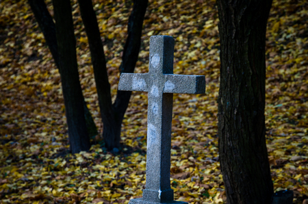stone cross in the autumn natureの写真素材