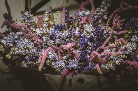 seasonal decorative bouquet from colorful dried flowersの写真素材