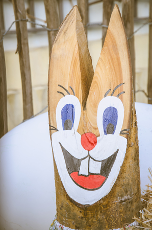 wooden smiling Easter rabbit  decorationの写真素材