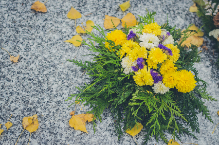 flower decoration for All Saints Day in the cemeteryの写真素材