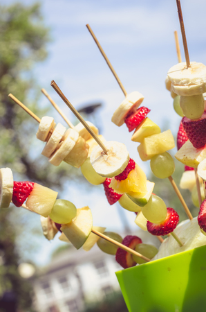 fresh fruit decoration on skewersの写真素材
