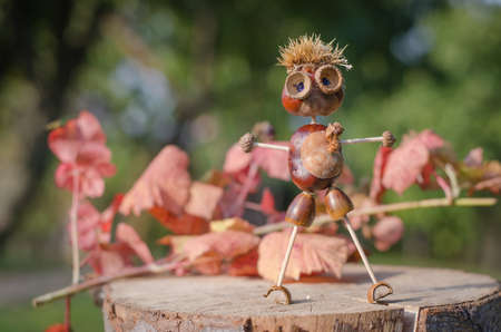 cute figures of pirate and hedgehog from autumnal fruits in vibrant autumnal colorsの写真素材