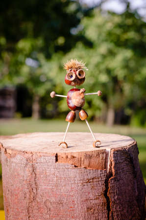 cute figures of pirate and hedgehog from autumnal fruits in vibrant autumnal colorsの写真素材