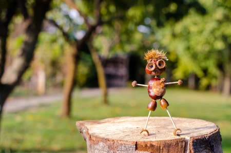 cute figures of pirate and hedgehog from autumnal fruits in vibrant autumnal colorsの写真素材