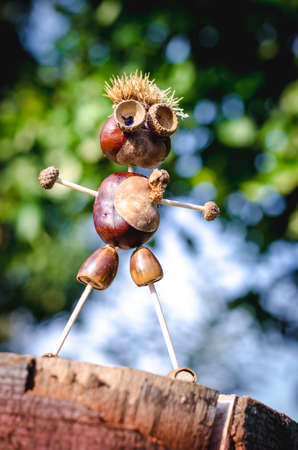 cute figures of pirate and hedgehog from autumnal fruits in vibrant autumnal colorsの写真素材