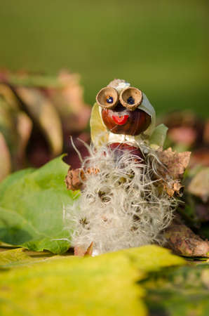 cute figures of pirate and hedgehog from autumnal fruits in vibrant autumnal colorsの写真素材