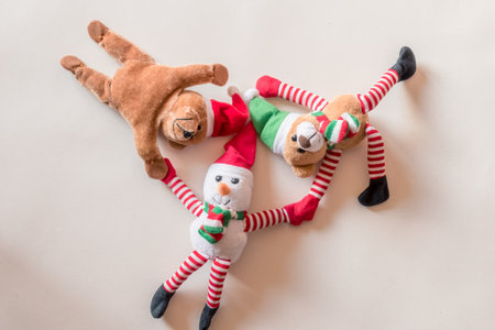 snowman and bear figure with christmas atmosphere isolatedの写真素材