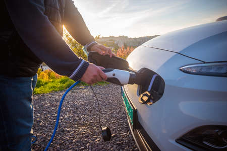 detail to electric mark notification of EV carの写真素材