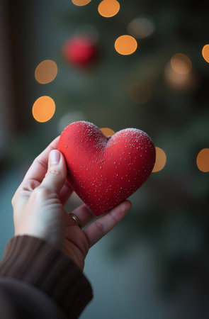 A red, voluminous heart in a mans handの素材