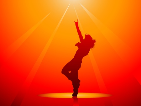 Hard rock singer silhouette on red in vectorのイラスト素材