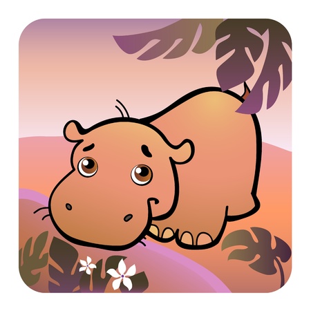 Vector illustration of a friendly hippo in savannaのイラスト素材