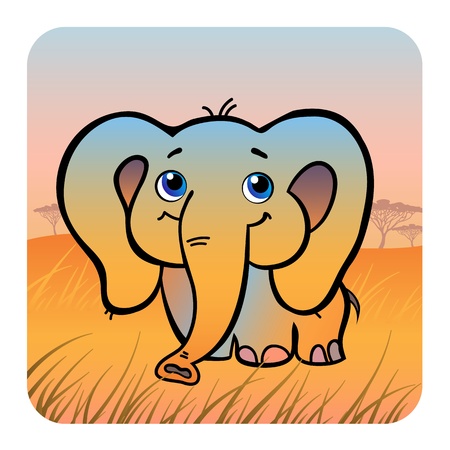 Vector illustration of a friendly elephant in savannaのイラスト素材