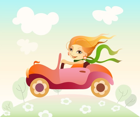 Vector illustration  of a girl driving carのイラスト素材