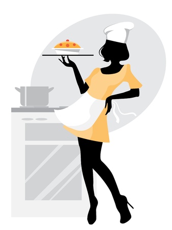 Vector illustration  of a baker girl silhouetteのイラスト素材