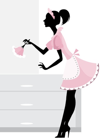  maid cleaning the roomのイラスト素材