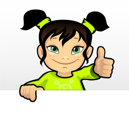 illustration of a girl with blank bannerのイラスト素材